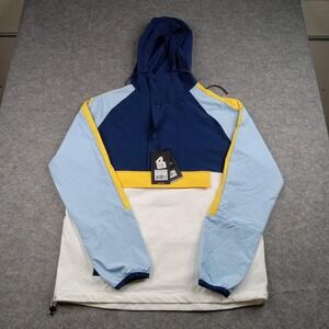 Fourlaps Jacket Mens Large‎ Blue White Yellow Hooded Pullover RE-UP Nylon Anorak